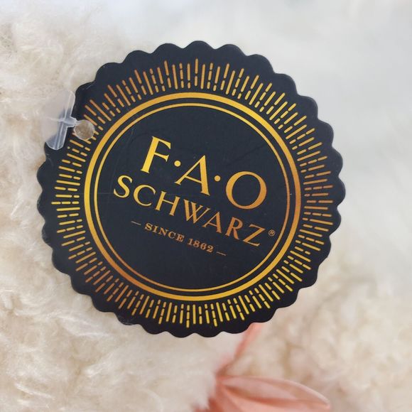 Fao Schwarz Cream Fuzzy Peach Striped Bow Teddy Bear Plush 9.5" NWT - Picture 13 of 14